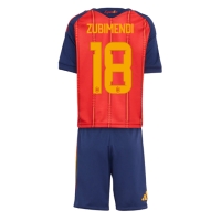 Camiseta España Martin Zubimendi #18 Primera Equipación Replica Mundial 2026 para niños mangas cortas (+ Pantalones cortos)